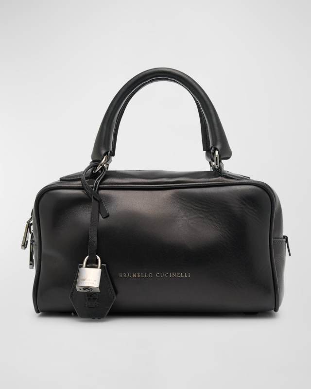 Medium Boston Glossy Leather Top-Handle Bag